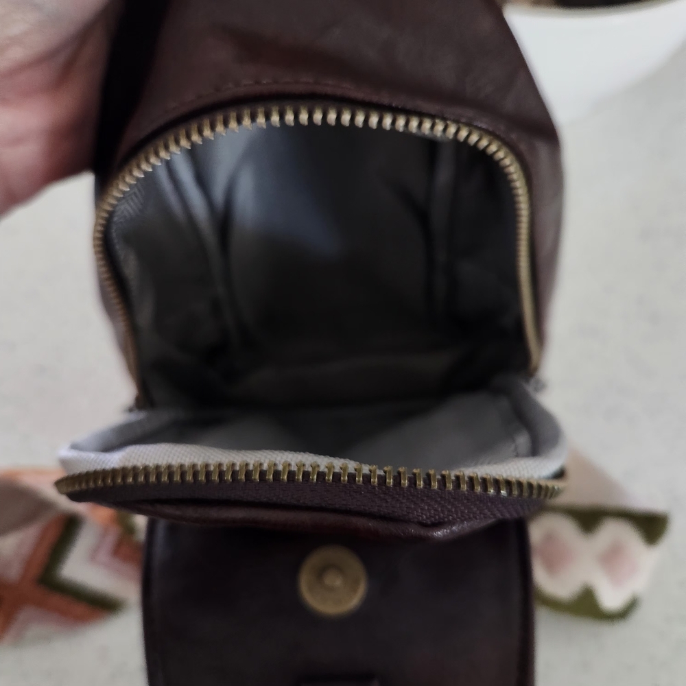Brown Crossbody Sling Bag with Patterned Strap New Without Tag - Picture 8 of 13